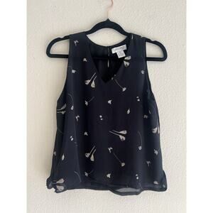 Vantana Italy‎ Vintage Y2K Silk Sheer Floral Black Top Size 4 Poppy Feminine